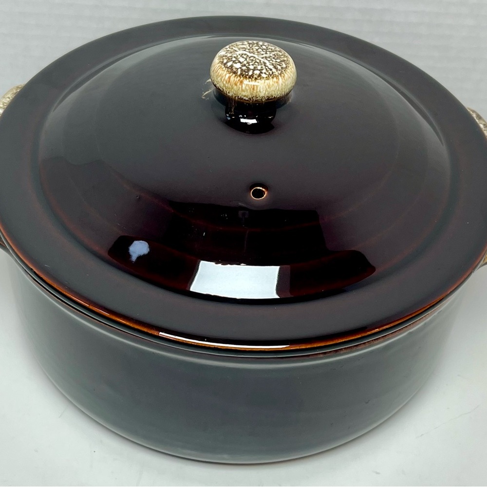 Vintage Brown Drip Glaze 8" Round Casserole Dish w/Vented Lid Unbranded